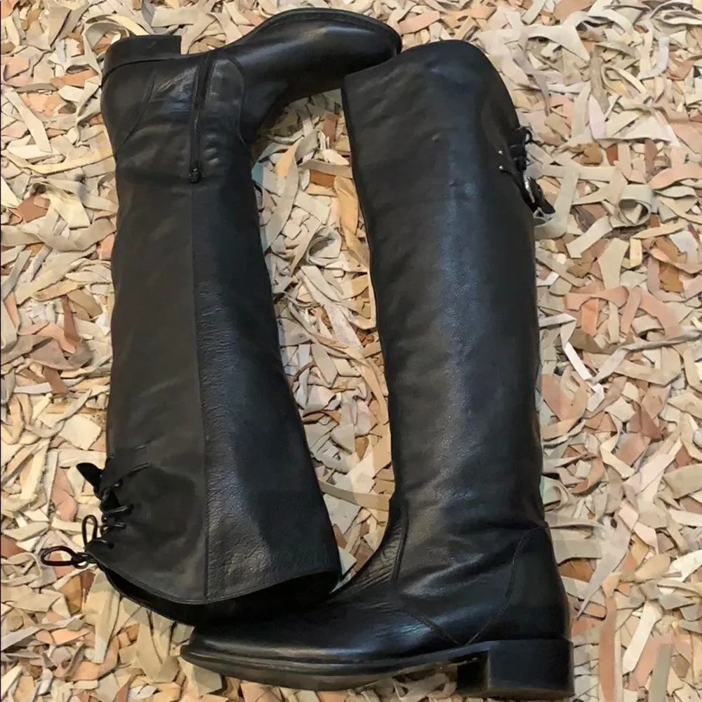 Eden Shoes black leather Over The Knee back buckle EU 37 Italy
